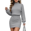 ANRABESS Women’s Turtleneck Long Sleeve Bodycon Mini Sweater Dress(Grey)