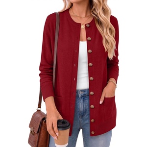 ANRABESS Cardigan Sweater for Women Button Up 2026 Fall Outfits(Red)