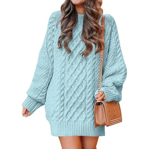 ANRABESS Sweater Dress for Women Oversized Cable Knit Fall Long Sleeve(Blue)