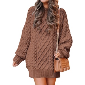 ANRABESS Sweater Dress for Women Oversized Cable Knit Fall Long Sleeve(Brown)