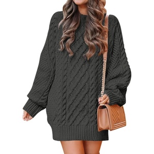 ANRABESS Sweater Dress for Women Oversized Cable Knit Fall Long Sleeve(Deep Gray)