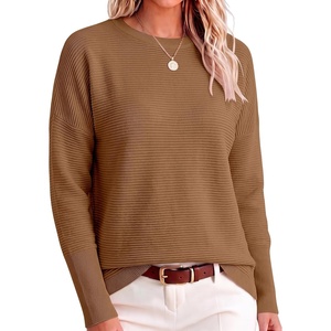 ANRABESS Women Fall Oversized Long Batwing Sleeve Ribbed Sweaters(Camel)