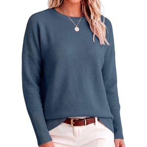 ANRABESS Women Fall Oversized Long Batwing Sleeve Ribbed Sweaters(Dusty Blue)