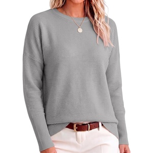 ANRABESS Women Fall Oversized Long Batwing Sleeve Ribbed Sweaters(Gray)