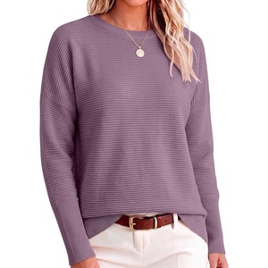 ANRABESS Women Fall Oversized Long Batwing Sleeve Ribbed Sweaters(Light Purple)