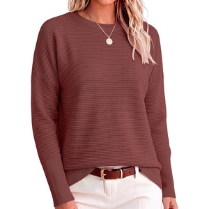 ANRABESS Women Fall Oversized Long Batwing Sleeve Ribbed Sweaters(Rust)