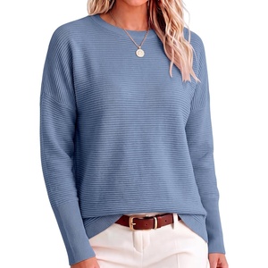 ANRABESS Women Fall Oversized Long Batwing Sleeve Ribbed Sweaters(Smoky Blue)