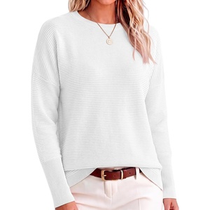 ANRABESS Women Fall Oversized Long Batwing Sleeve Ribbed Sweaters(White)