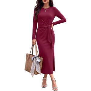 ANRABESS Women’s Fall Long Sleeve Casual Maxi Dress(Burgundy)