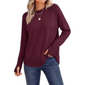 ANRABESS Womens Fall Long Sleeve Lightweight Sweaters(Wine Red)
