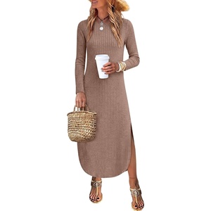 ANRABESS Womens Long Sleeve Maxi Fall Knit Sweater Dress(Khaki)