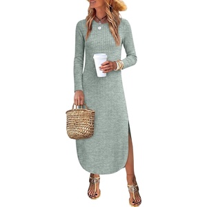 ANRABESS Womens Long Sleeve Maxi Fall Knit Sweater Dress(Light Green)
