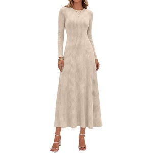 ANRABESS Womens Long Sleeve Ribbed Knit Fall Casual Maxi Dress(Beige)