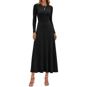 ANRABESS Womens Long Sleeve Ribbed Knit Fall Casual Maxi Dress(Black)