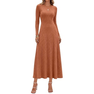 ANRABESS Womens Long Sleeve Ribbed Knit Fall Casual Maxi Dress(Caramel)