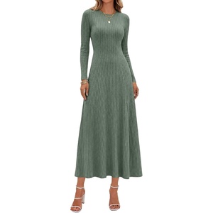 ANRABESS Womens Long Sleeve Ribbed Knit Fall Casual Maxi Dress(Green)
