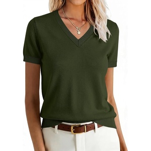 ANRABESS Womens Short Sleeve Sweater Top Wool Blend Business Casual Outfits(Army Green)