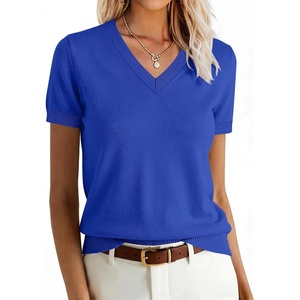 ANRABESS Womens Short Sleeve Sweater Top Wool Blend Business Casual Outfits(Royal Blue)