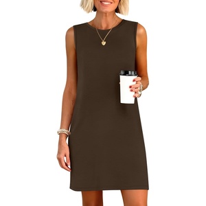 ANRABESS Womens Wrinkle Free Summer Casual Sleeveless Mini Dresses(Brown)