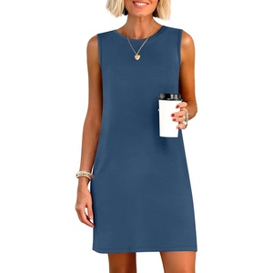 ANRABESS Womens Wrinkle Free Summer Casual Sleeveless Mini Dresses(Deep Blue)