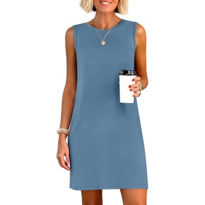 ANRABESS Womens Wrinkle Free Summer Casual Sleeveless Mini Dresses(Grey Blue)