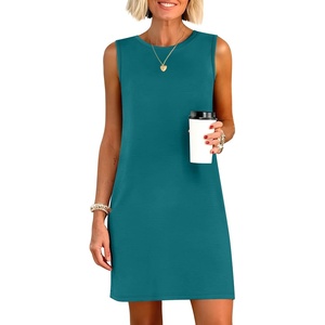 ANRABESS Womens Wrinkle Free Summer Casual Sleeveless Mini Dresses(Lake Blue)