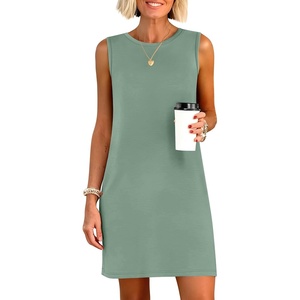 ANRABESS Womens Wrinkle Free Summer Casual Sleeveless Mini Dresses(Light Green)