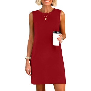 ANRABESS Womens Wrinkle Free Summer Casual Sleeveless Mini Dresses(Red)